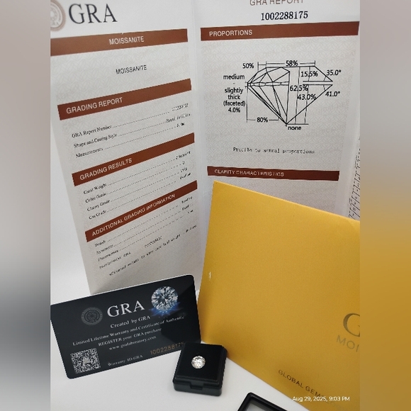 8MM-2CT Moissanite Diamond W/ All GRA Certifications Retail Over 2300$ - Picture 5 of 6